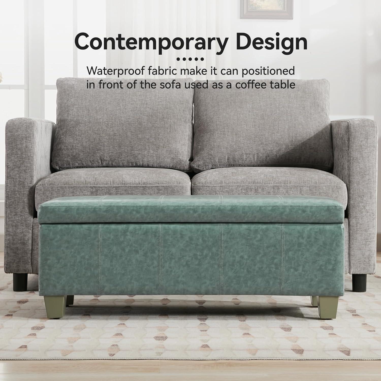 Ebern Designs Faux Leather Storage Ottoman, Rectangle Upholstered End Of Bed Storage Bench,  Stitch Tufted Bedroom Bench With Storage, Entryway Large Storage Ottoman With Wooden Legs