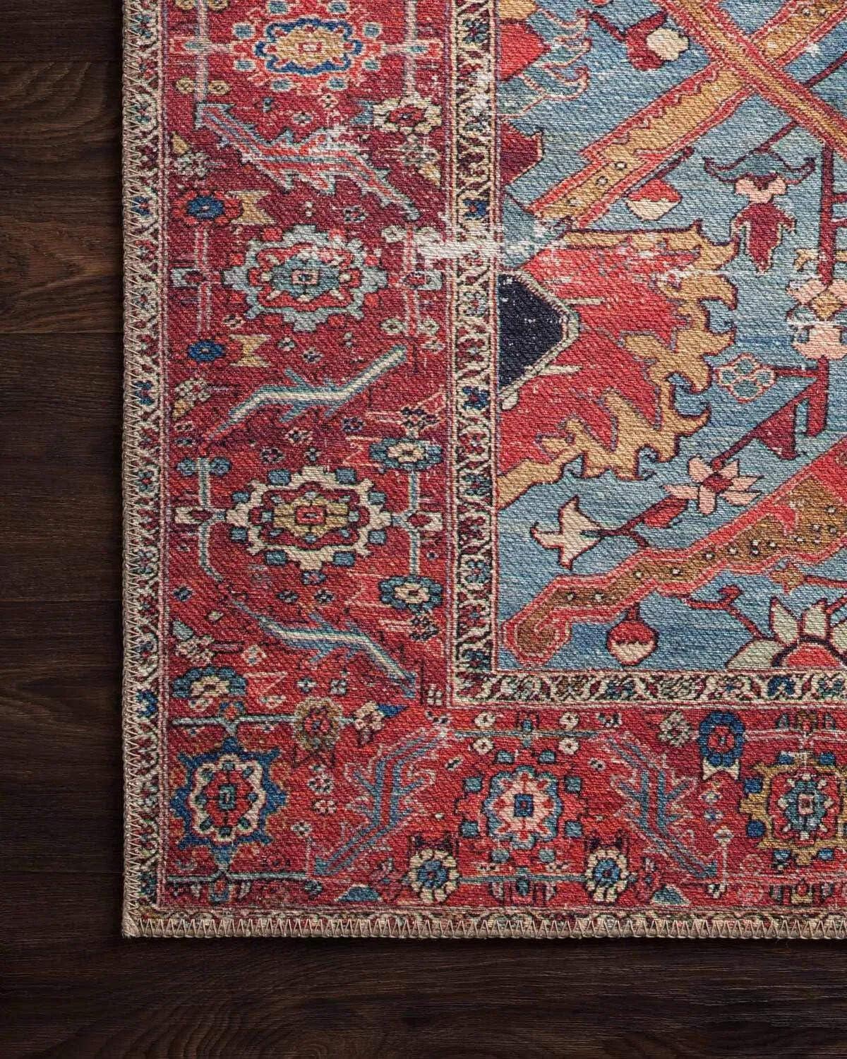 Loloi II Loren Collection LQ-10 Blue / Red Oriental Area Rug 2'-6" x 7'-6"