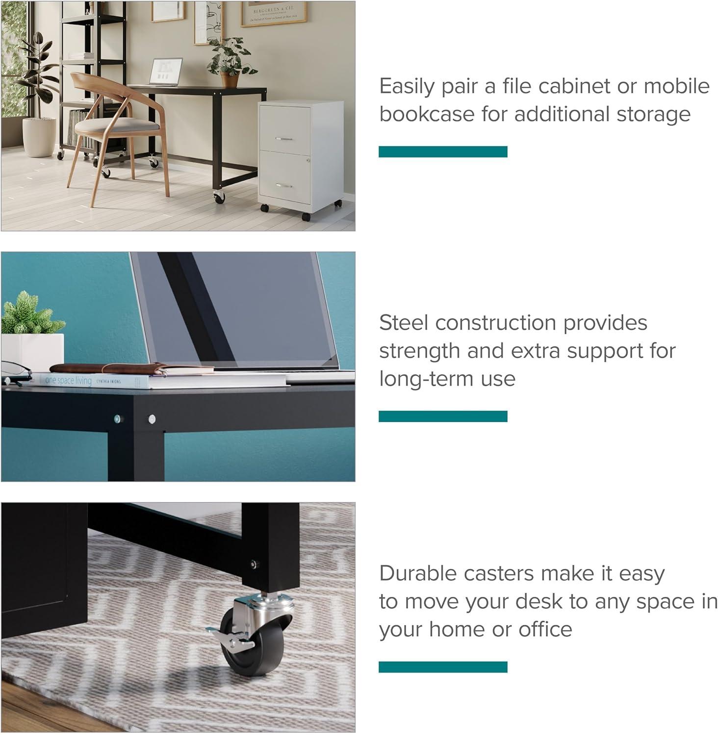 Space Solutions Mobile Desk Steel Black: Sturdy Metal Frame, No Storage, Adult Assembly Required