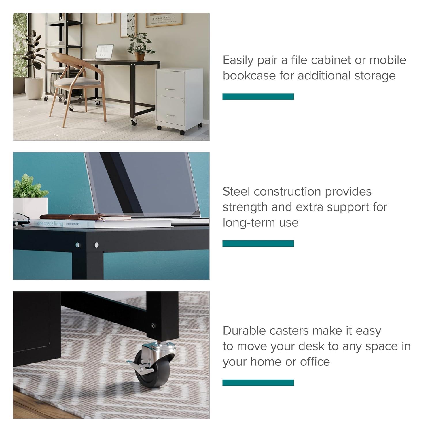 Space Solutions Mobile Desk Steel Black: Sturdy Metal Frame, No Storage, Adult Assembly Required