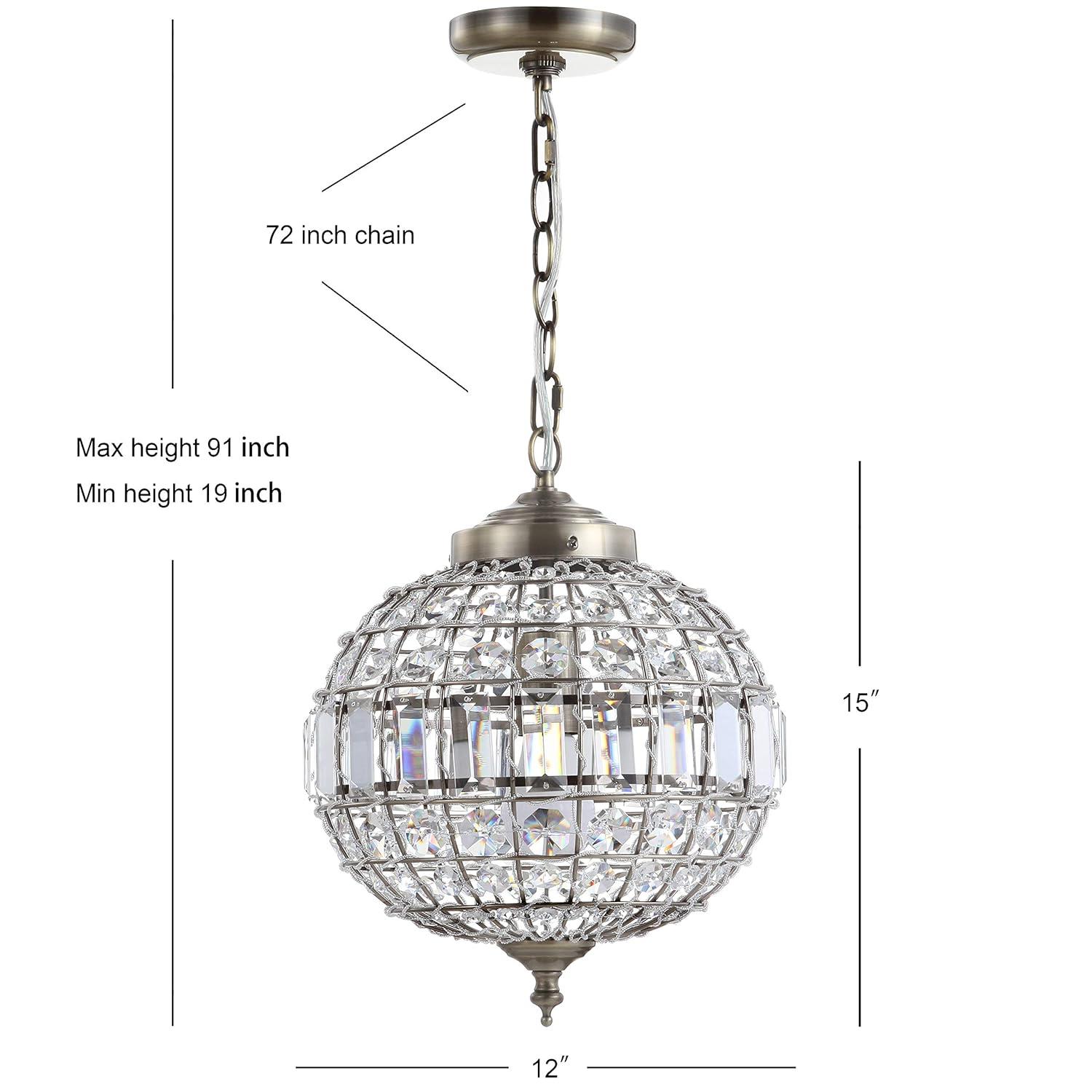 JONATHAN Y Georgina 12" Crystal/Metal LED Pendant Pendant, Antique Brass