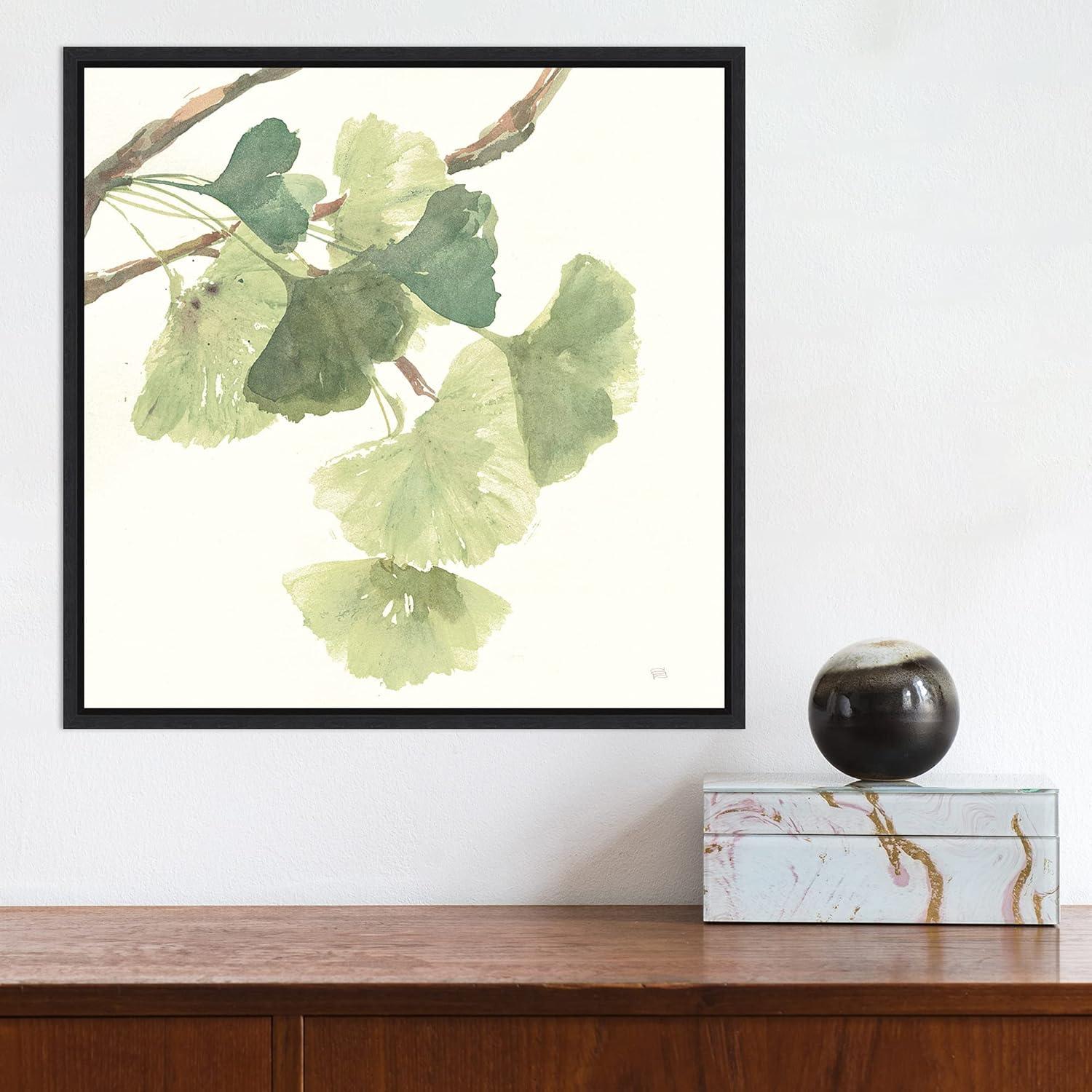 Amanti Art Gingko Leaves I Light by Chris Paschke Framed Canvas Wall Art