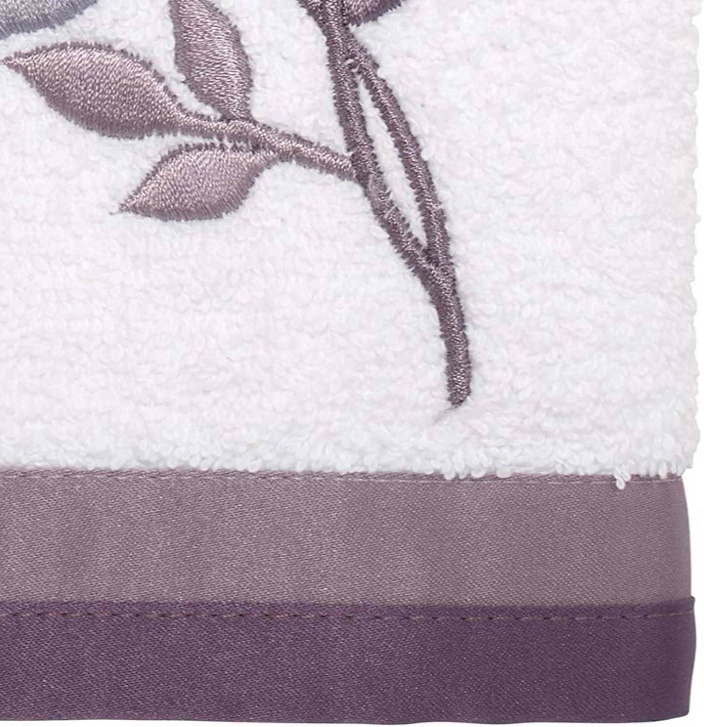 White Cotton Hand Towel with Purple Floral Embroidery