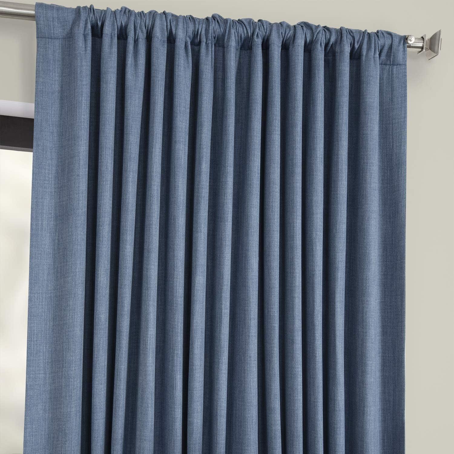 Textured Faux Linen Rod Pocket Room Darkening Curtains for Bedroom & Living Room Curtains - Single Panel Drapes