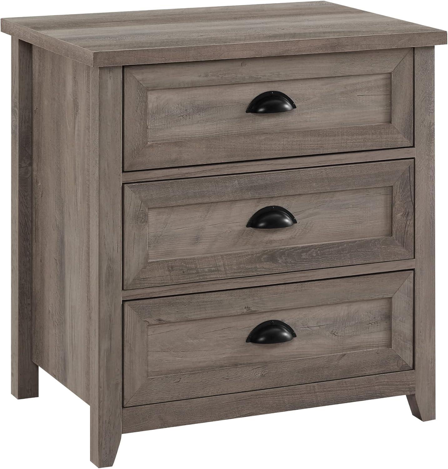 Odette 25" 3 Drawer Cup Handle Framed Bedroom Nightstand in Gray Wash