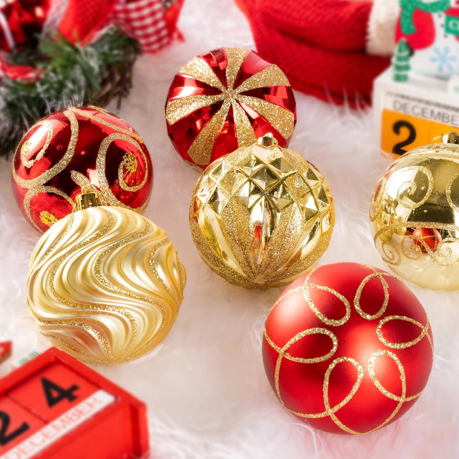 16 Pcs Christmas Ball Ornaments Set for Xmas Tree, 2.36" Red Gold Christmas Tree Ornaments, Shatterproof Plastic Hanging Holiday Balls for Home Decor Festive Christmas Party