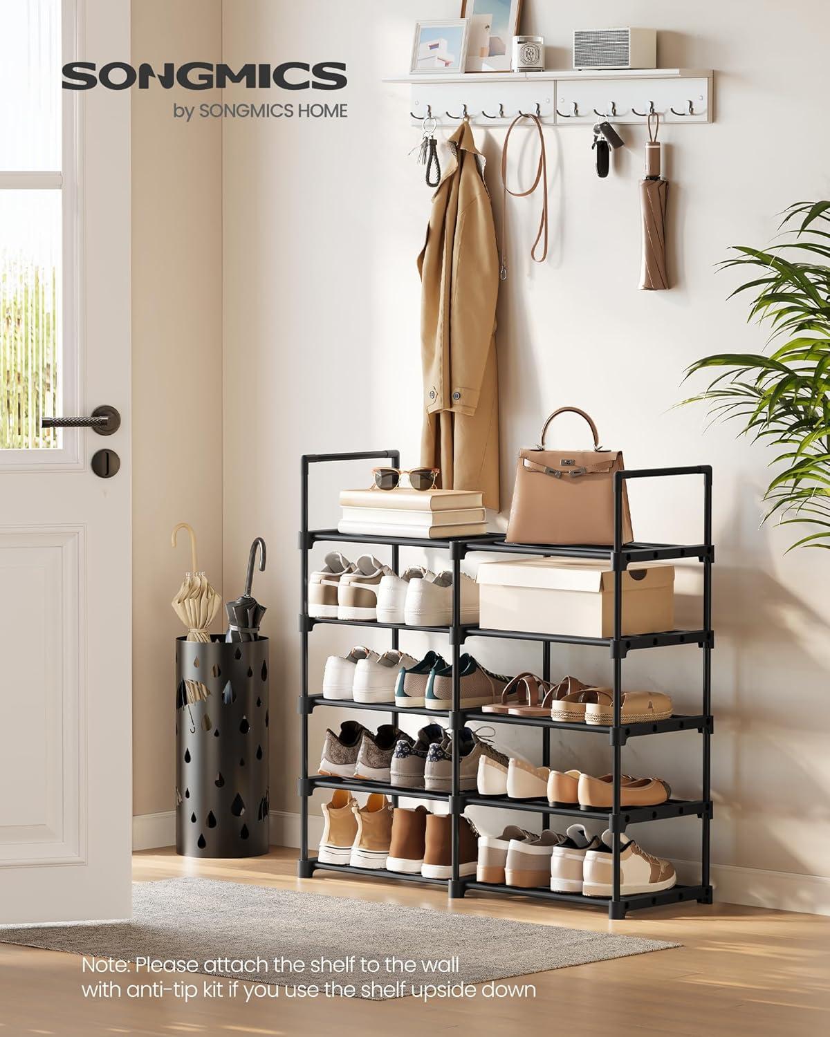 Shoe Rack, 10 Tier Shoe Organizer, Metal Shoe Storage Shelf for 20 Pairs of Shoes, Easy to Assemble, Entryway