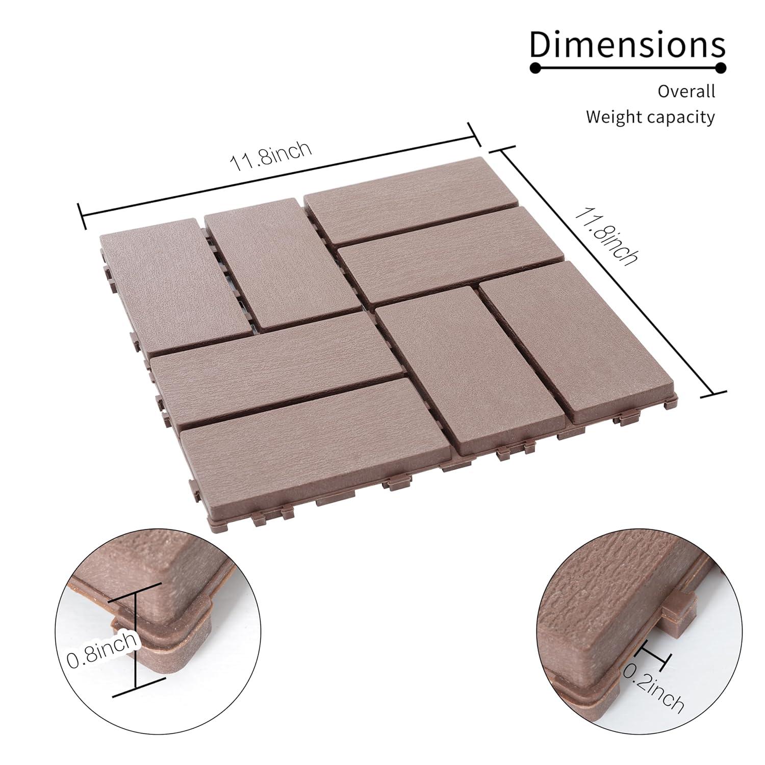 Brown 12" x 12" Waterproof Interlocking Deck Tiles 44-Pack