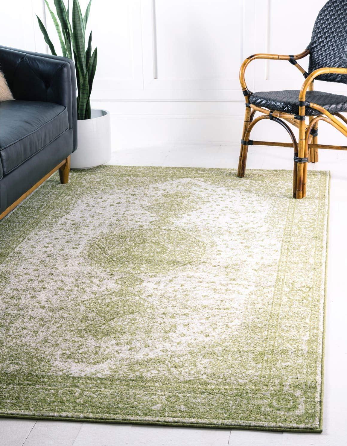 Rectangular Green Synthetic Easy Care 10' x 14' Area Rug