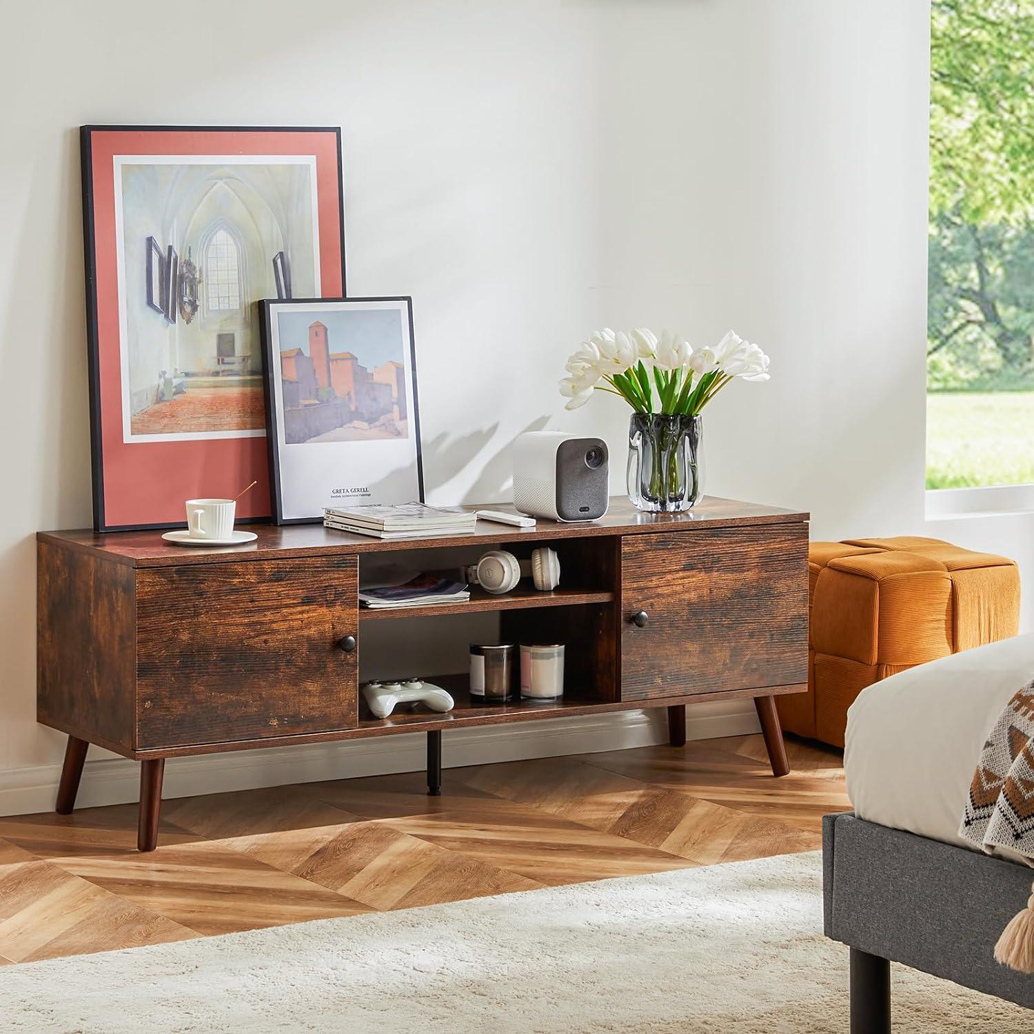 Rustic Brown Engineered Wood TV Stand with Cabinets and Mount