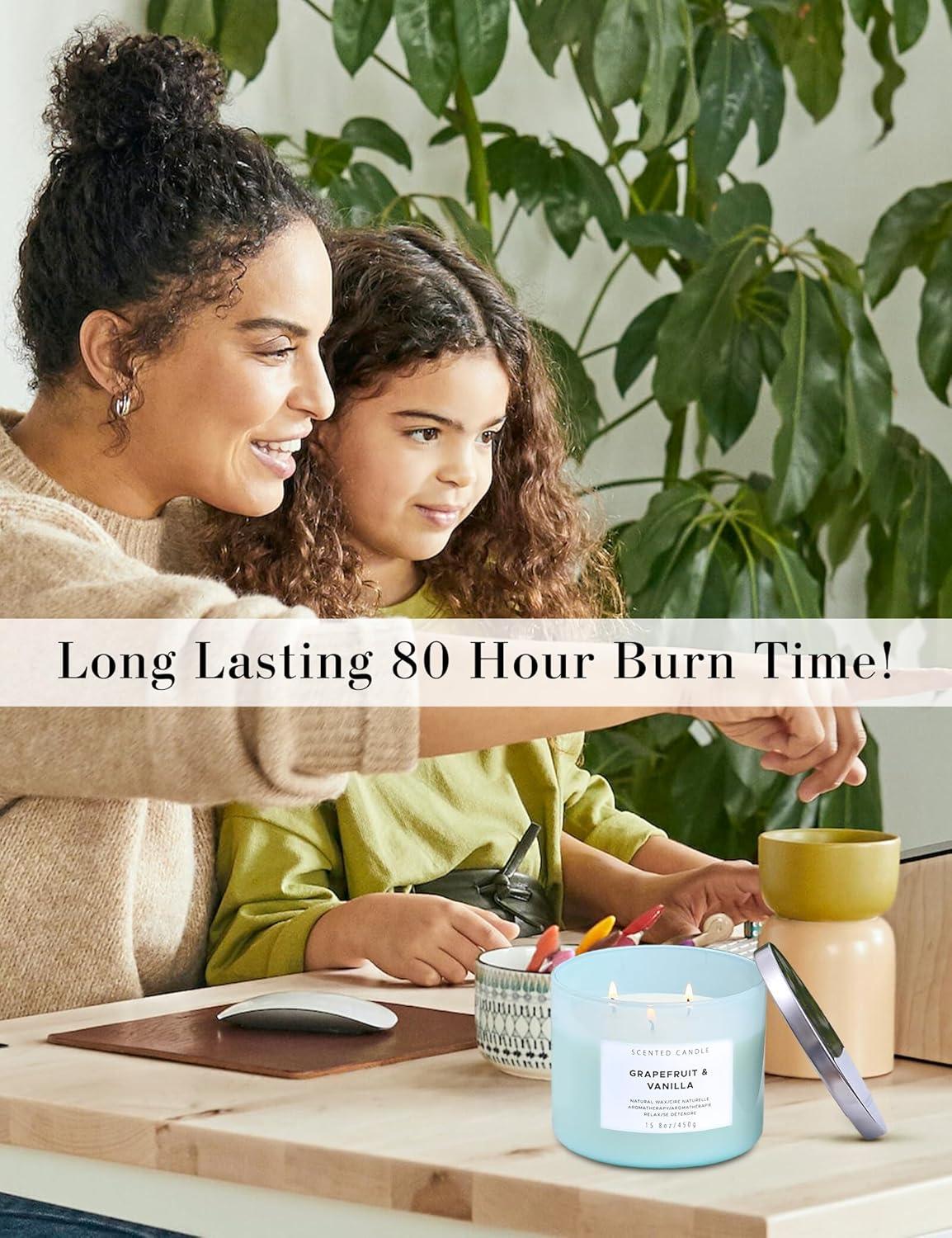 Grapefruit Vanilla Aromatherapy Candle 3 Wick Large Soy Scented Candles for Men and Women 15.8 Oz