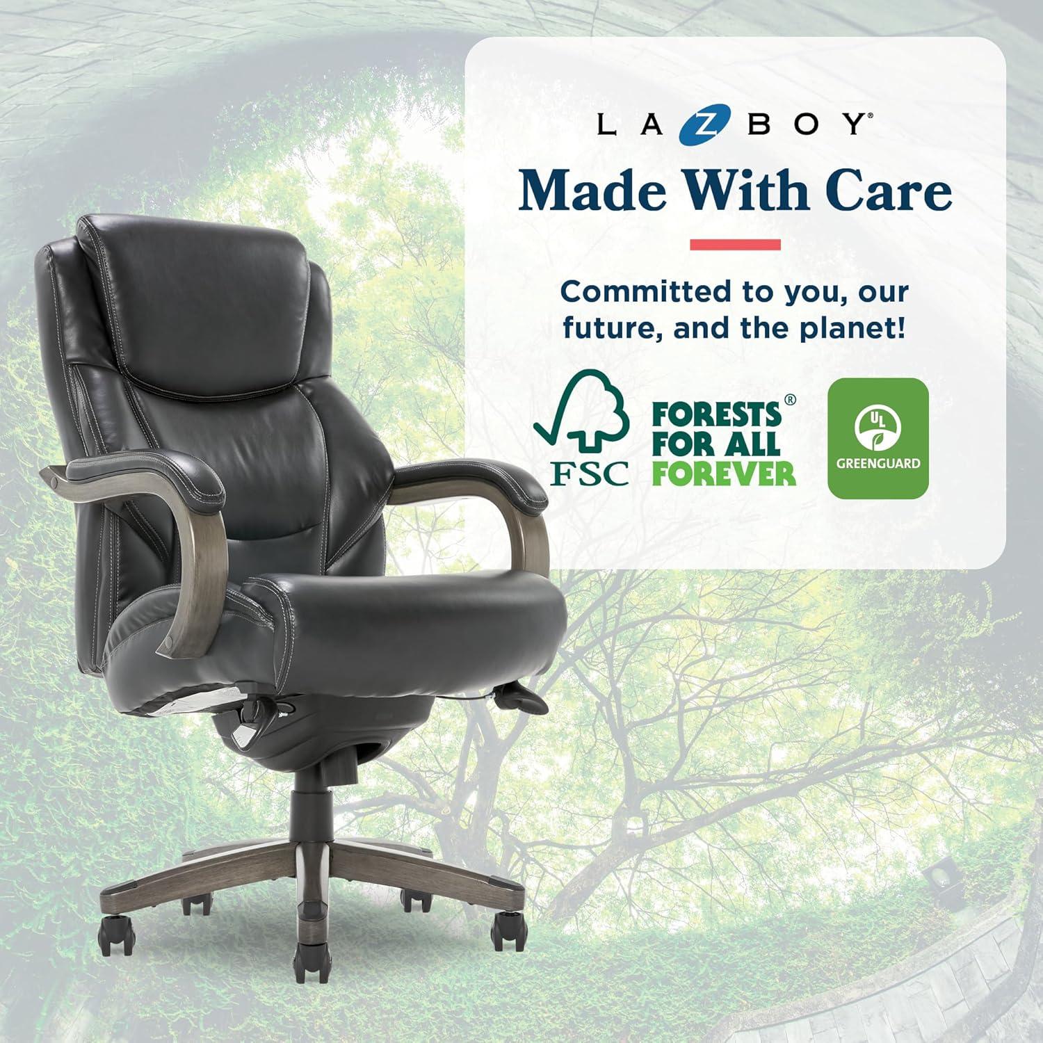 Delano Big & Tall Bonded Leather Executive Office Chair Gray - La-Z-Boy: Ergonomic, Adjustable, Wood Accents
