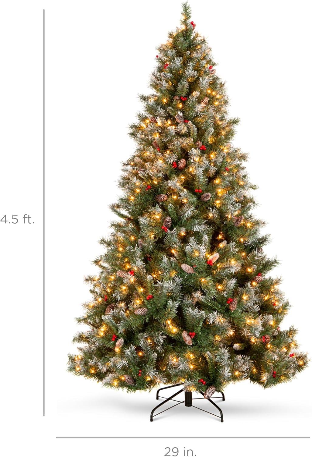 Best Choice Products Pre-Lit Pre-Decorated Holiday Christmas Tree w/ Flocked Tips, Lights, Base