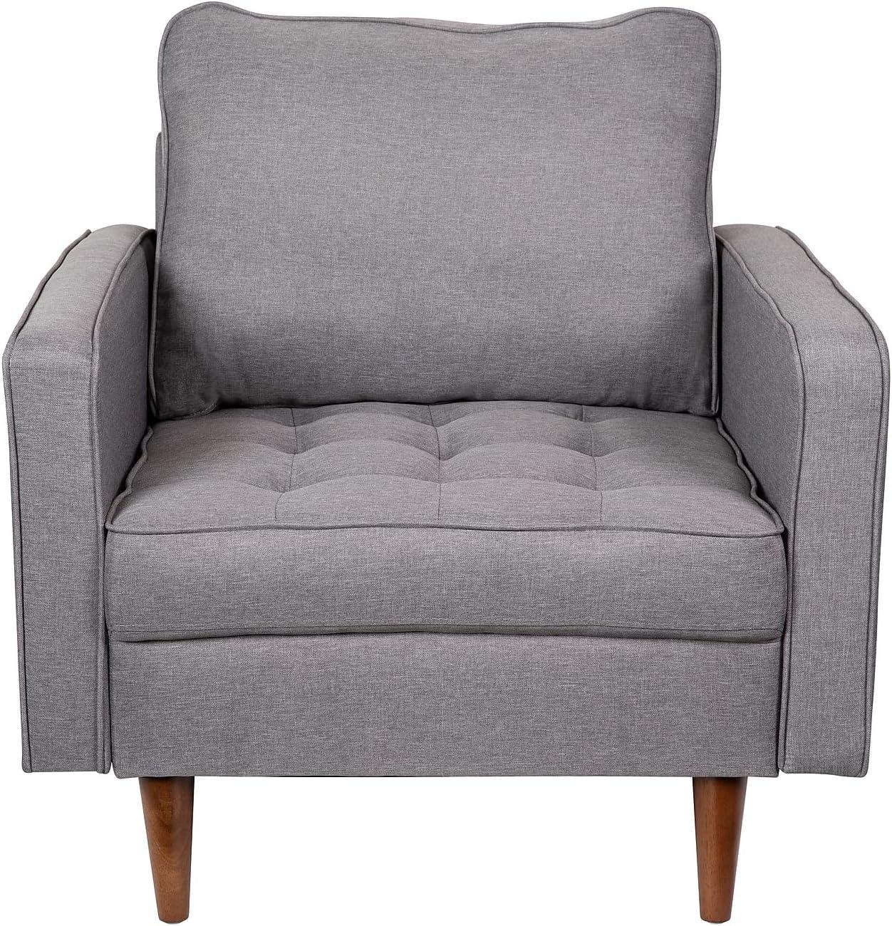 Flash Furniture Hudson Mid-Century Modern Commercial Grade Armchair with Tufted Faux Linen Upholstery & Solid Wood Legs in Slate Gray