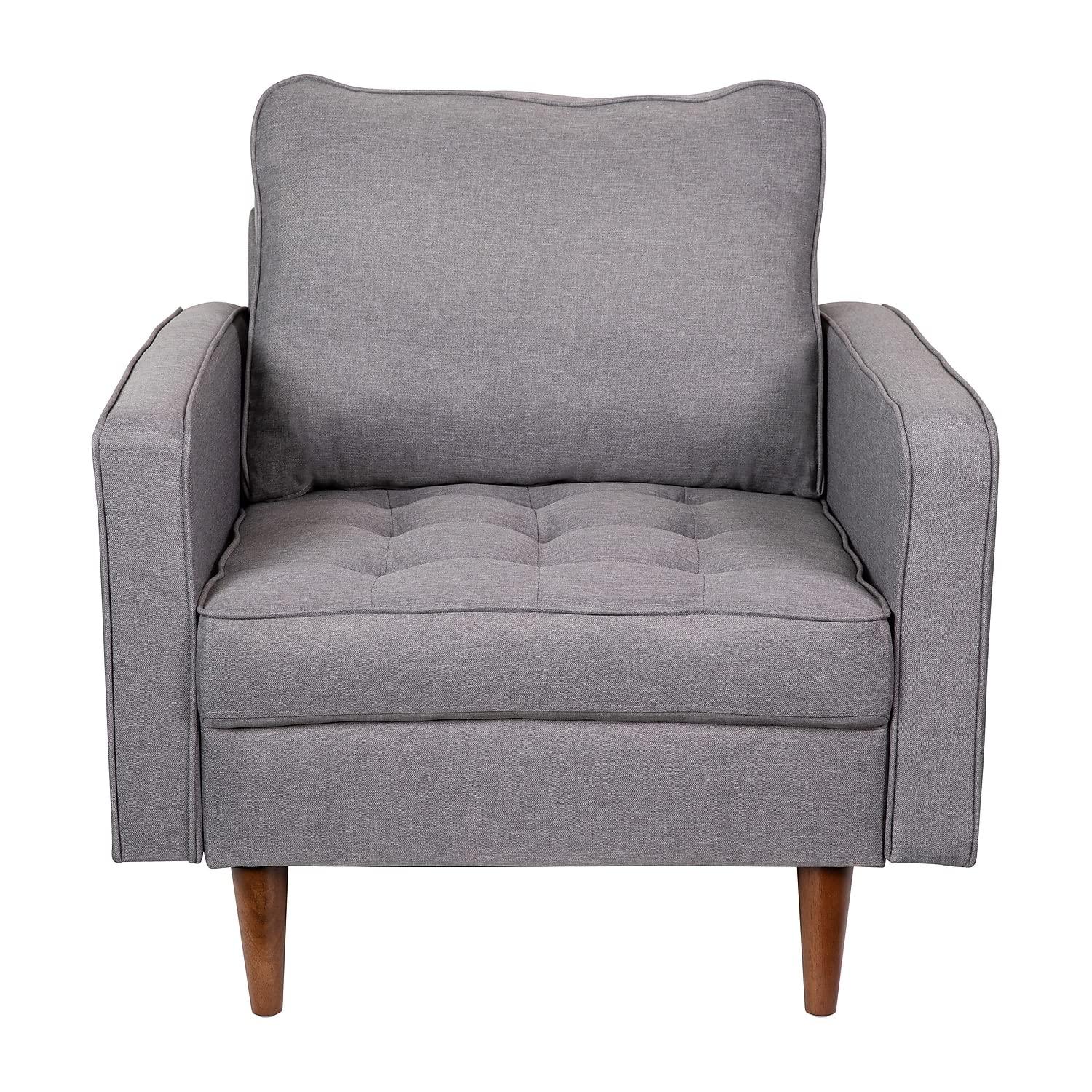 Flash Furniture Hudson Mid-Century Modern Commercial Grade Armchair with Tufted Faux Linen Upholstery & Solid Wood Legs in Slate Gray