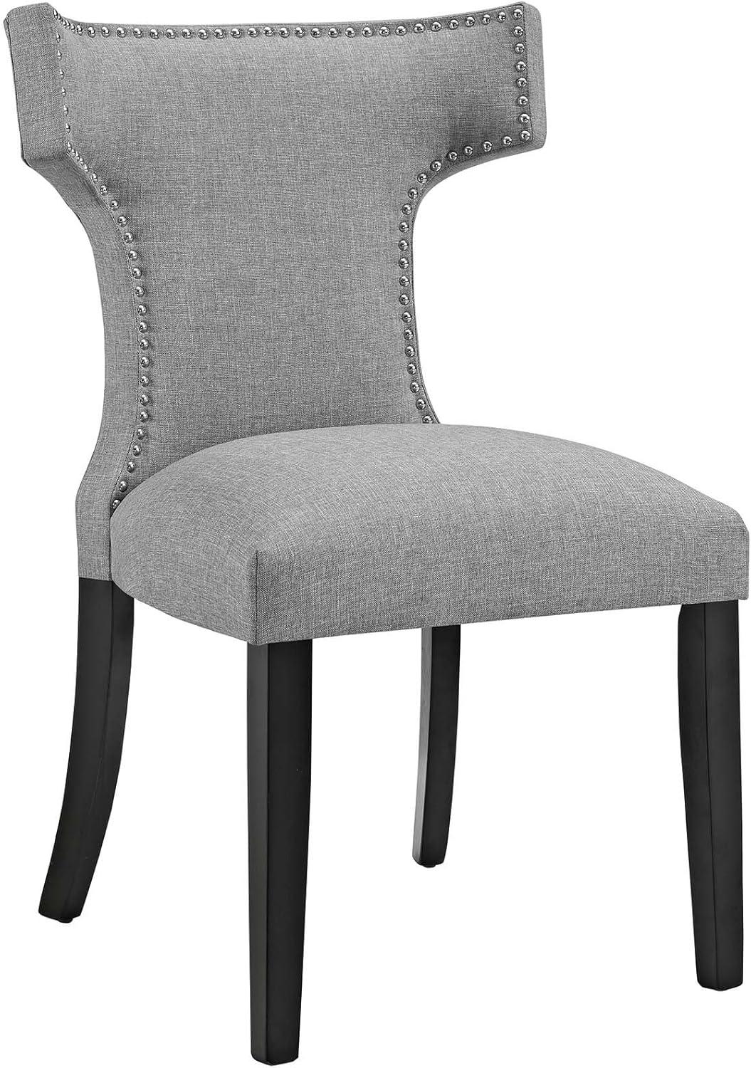 Light Gray Upholstered Wood Side Chair with Nailhead Trim