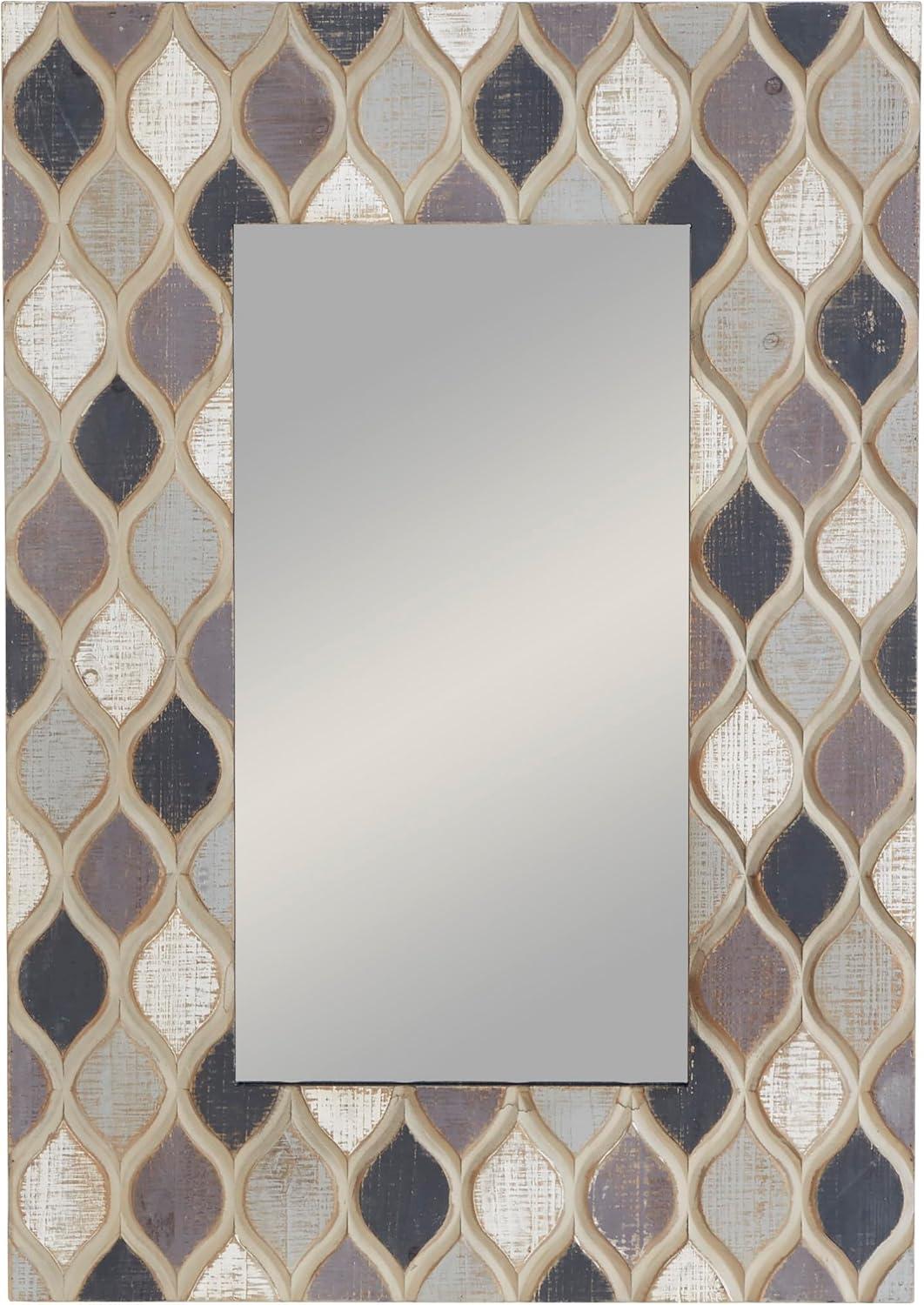 Beige Farmhouse Wood Wall Mirror with Diamond Pattern 28" x 40"