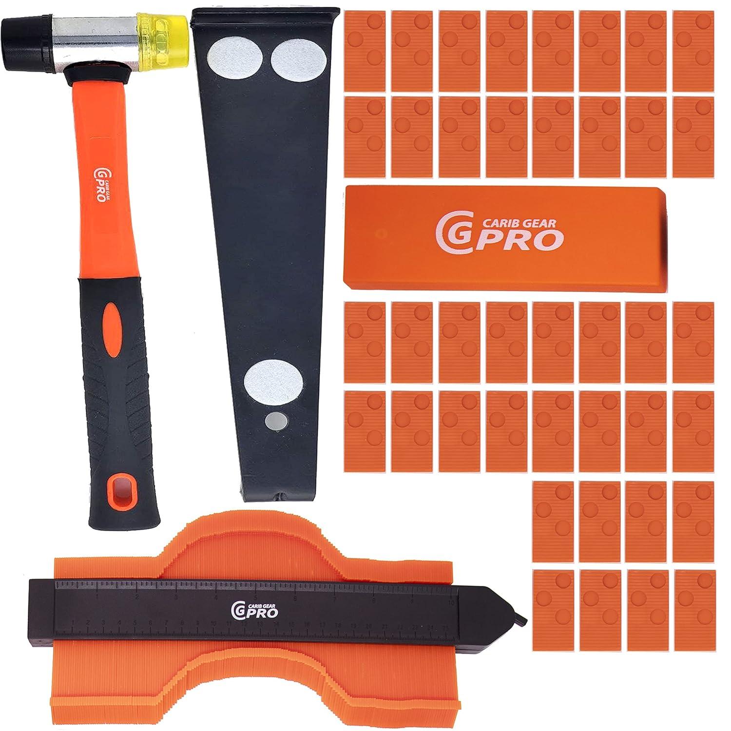 Vinyl Floor Installation Kit | 44-Piece laminate Wood Flooring Tools with 40 Spacers | Heavy Duty Pull Bar and Tapping Block | Fiberglass Handle Mallet & Contour Gauge