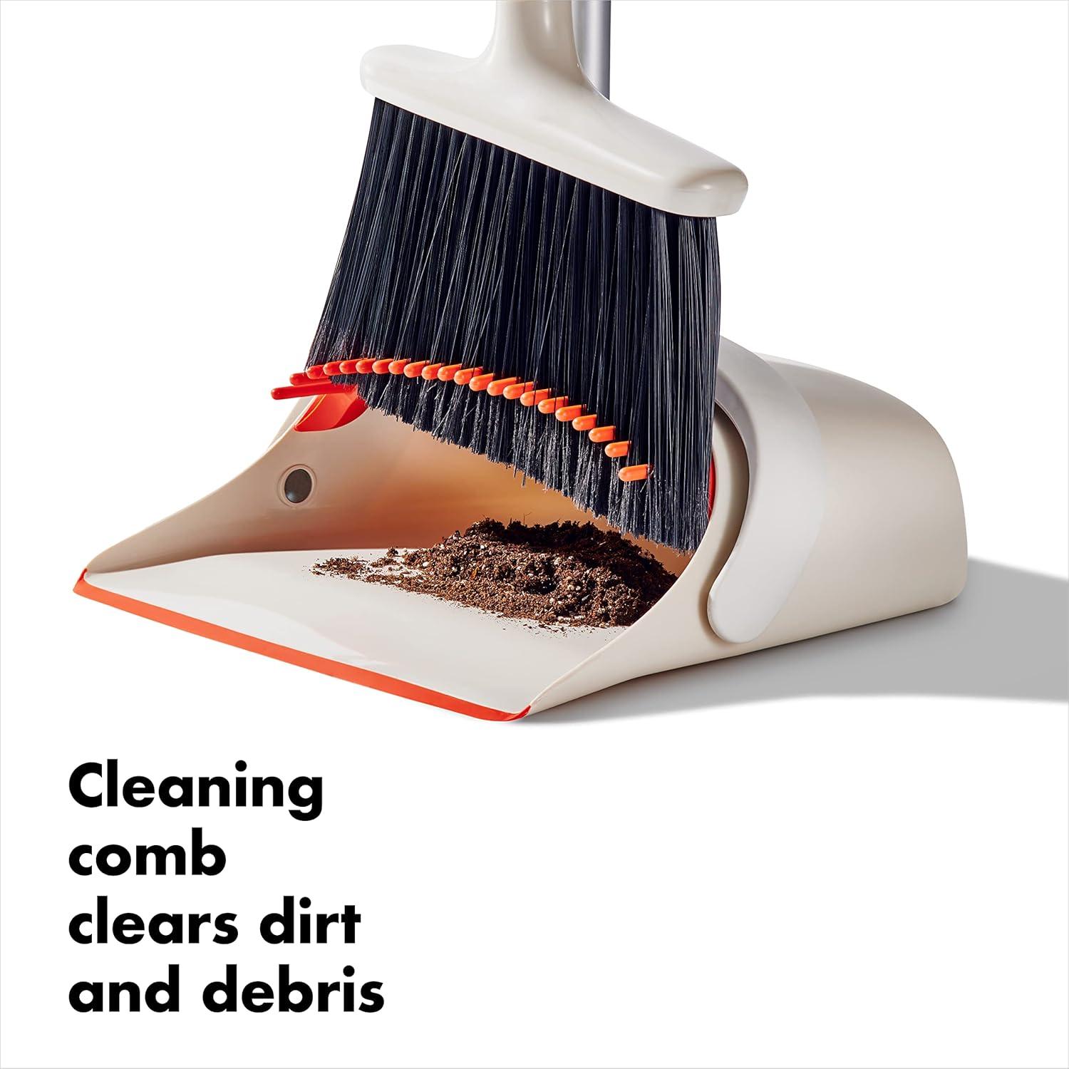 White and Orange Lightweight Upright Sweep Set with Dustpan