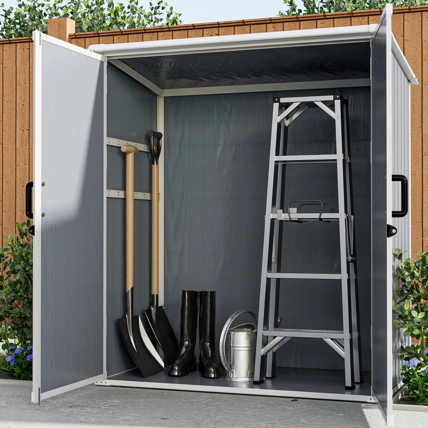 5x3ft Gray Resin Double Door Outdoor Storage Shed