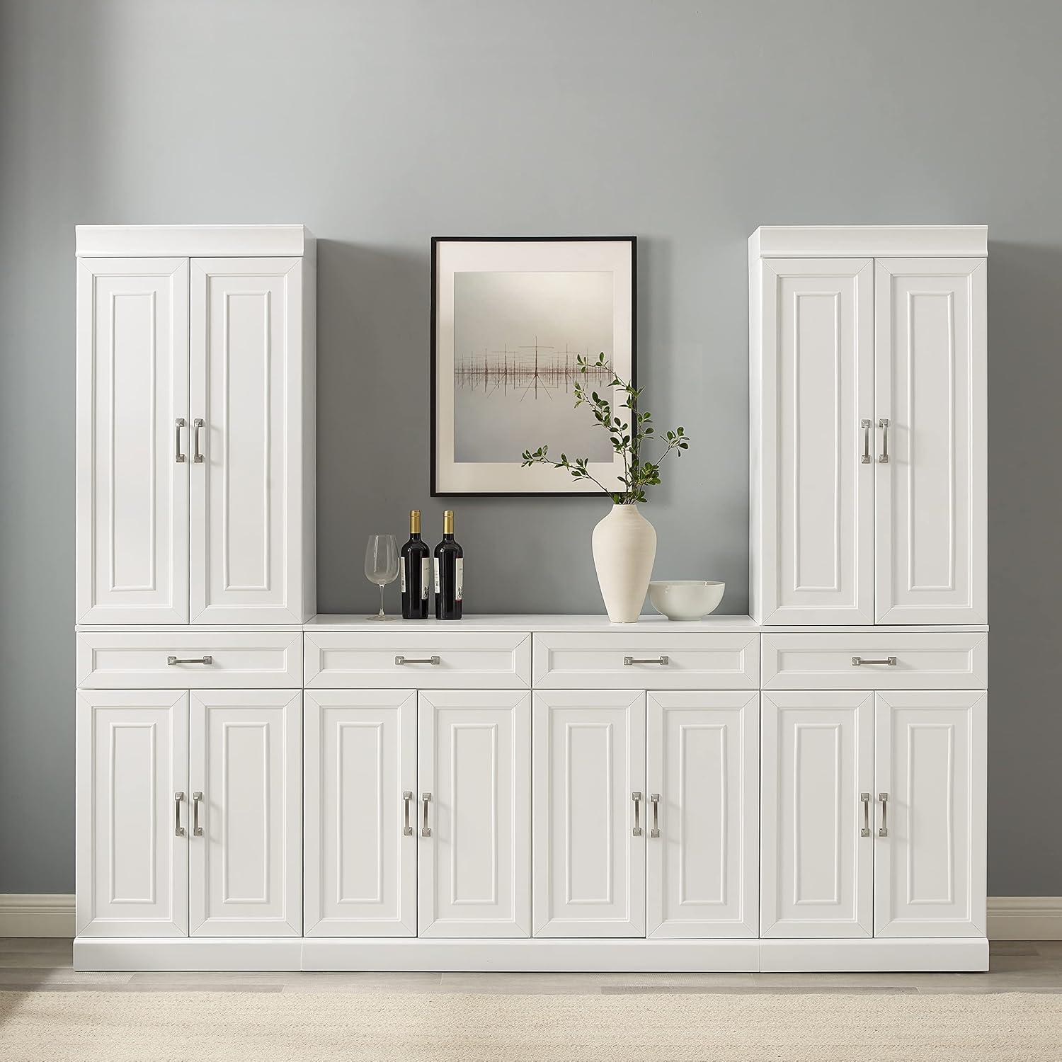 3pc Stanton Sideboard and Pantry Set White - Crosley: Home Office Storage, Traditional Farmhouse Design