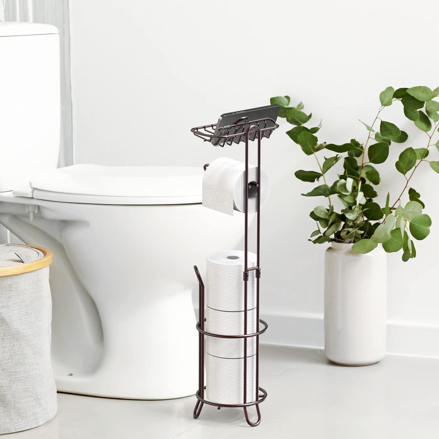 Simple Houseware Bathroom Toilet Tissue Roll Holder Stand with Cell Phone Holder, Bronze C33