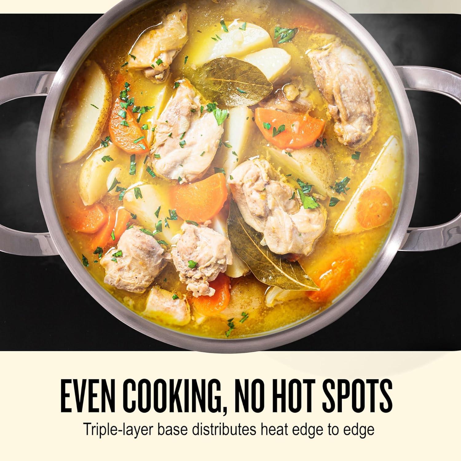 Alva Maestro 8 Qt. Stainless Steel Stock Pot with Lid Scratch Resistant Non-Toxic PFAS Free Compatible with All Stovetops Oven Safe & Induction Safe