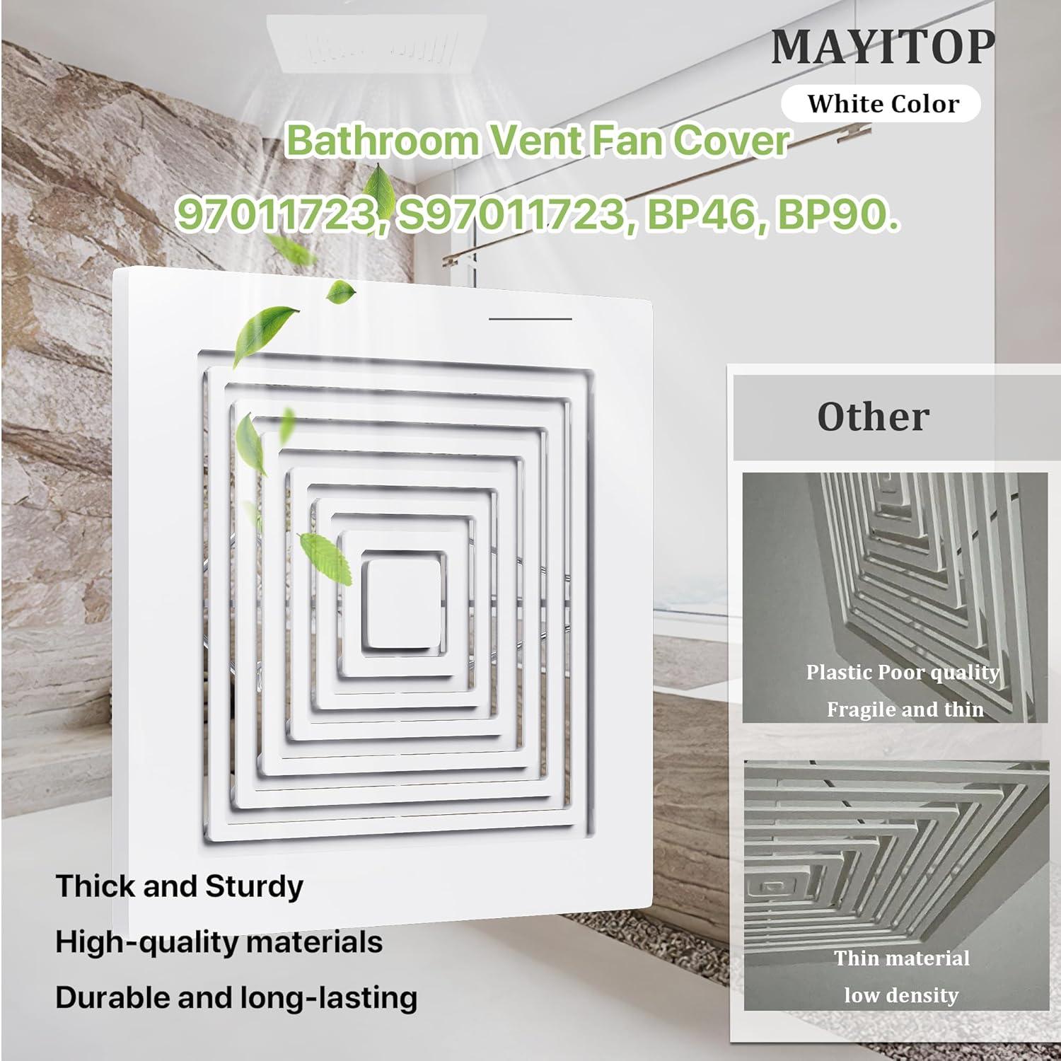 MAYITOP Bathroom Vent Cover BP46 BP90 With Springs Replacement Bathroom Ceiling Fan Grille Cover For Broan Nutone Exhaust Fan Square Ceiling Or Wall-Mount Replaces 663 670 675 688 689 671