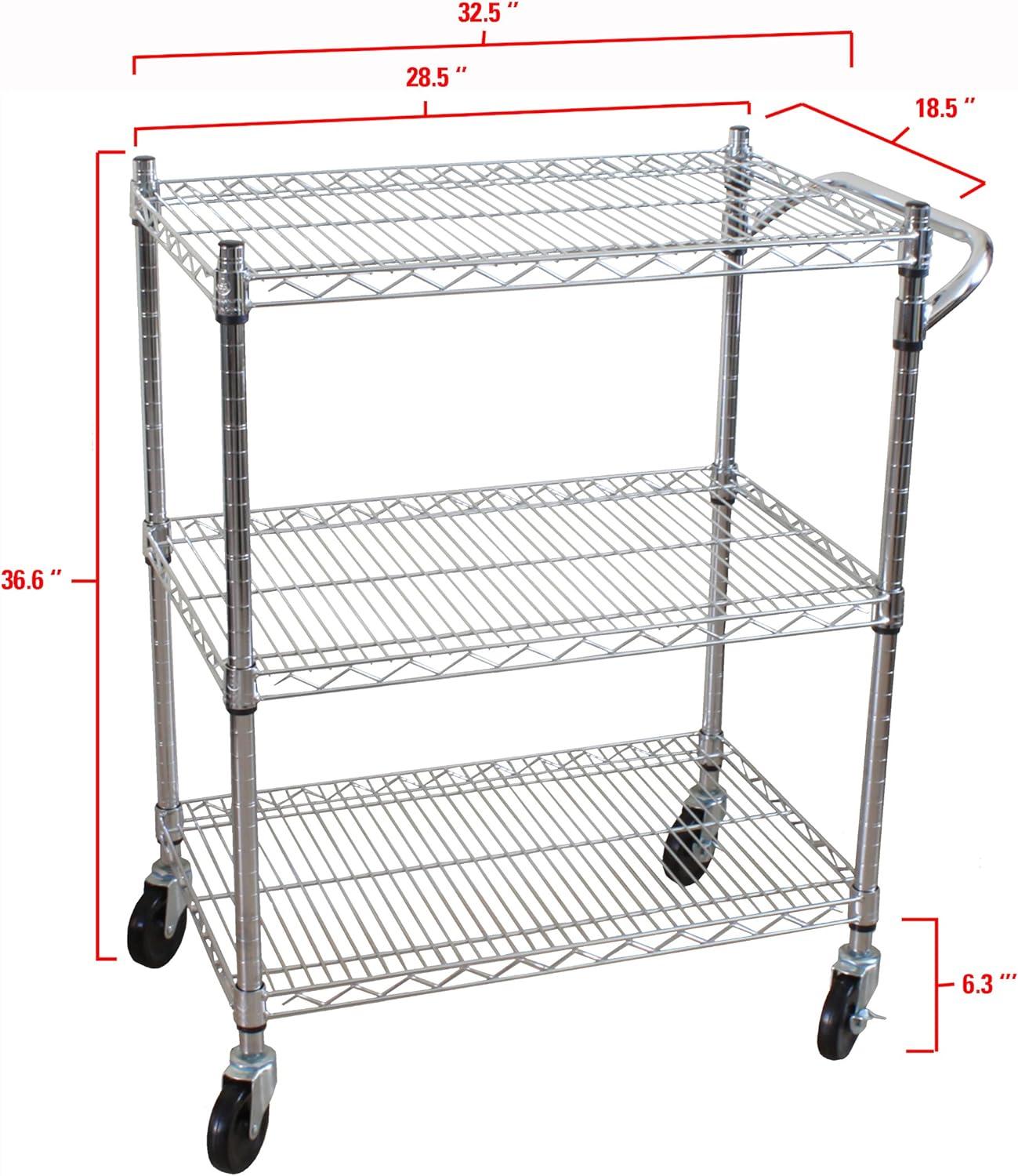 Oceanstar Chrome 3-Tier Adjustable Heavy-Duty Utility Cart