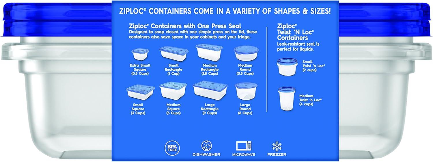 Ziploc® Brand, Food Storage Containers with Lids, Smart Snap Technology, Large Rectangle, 2 ct
