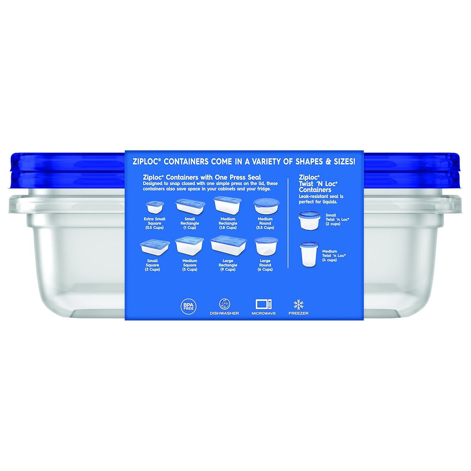 Ziploc® Brand, Food Storage Containers with Lids, Smart Snap Technology, Large Rectangle, 2 ct
