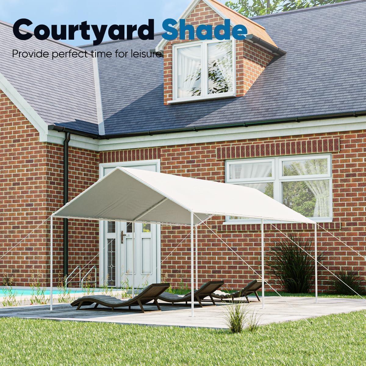 Quictent 10X20ft Upgraded Heavy Duty Carport Car Canopy Party Tent with Reinforced Steel Cables-White