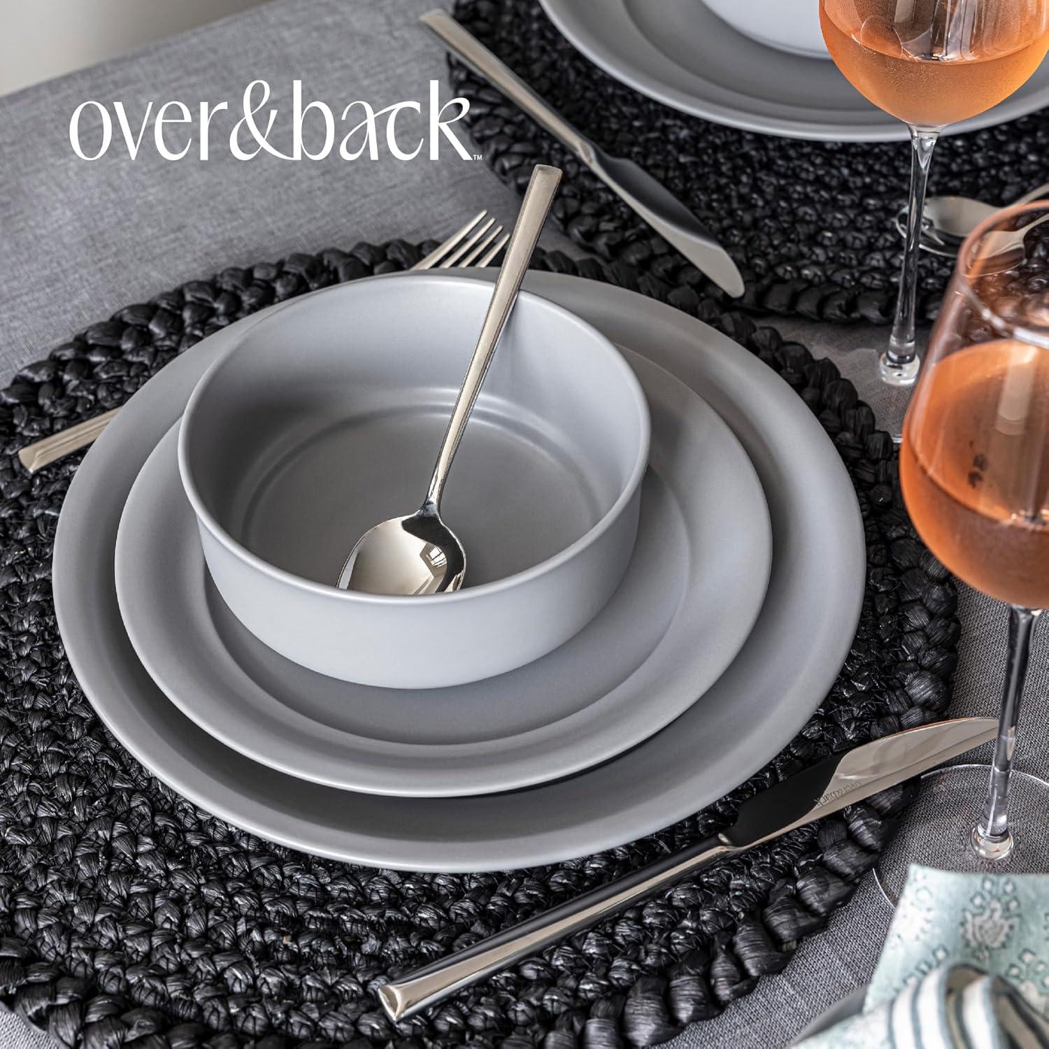 over&back Rimmed 16-Piece Semi Hand-Finished Stoneware Dinnerware Set, Service for 4