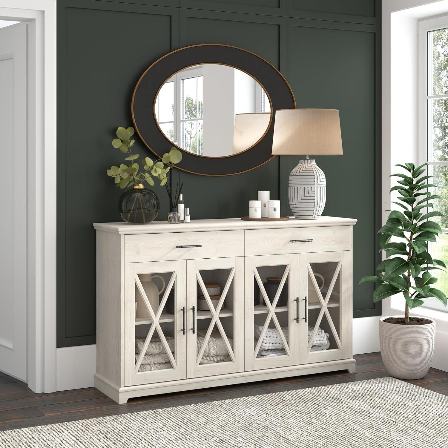 Bush Lennox Engineered Wood Buffet Cabinet with Drawers in Linen White Oak