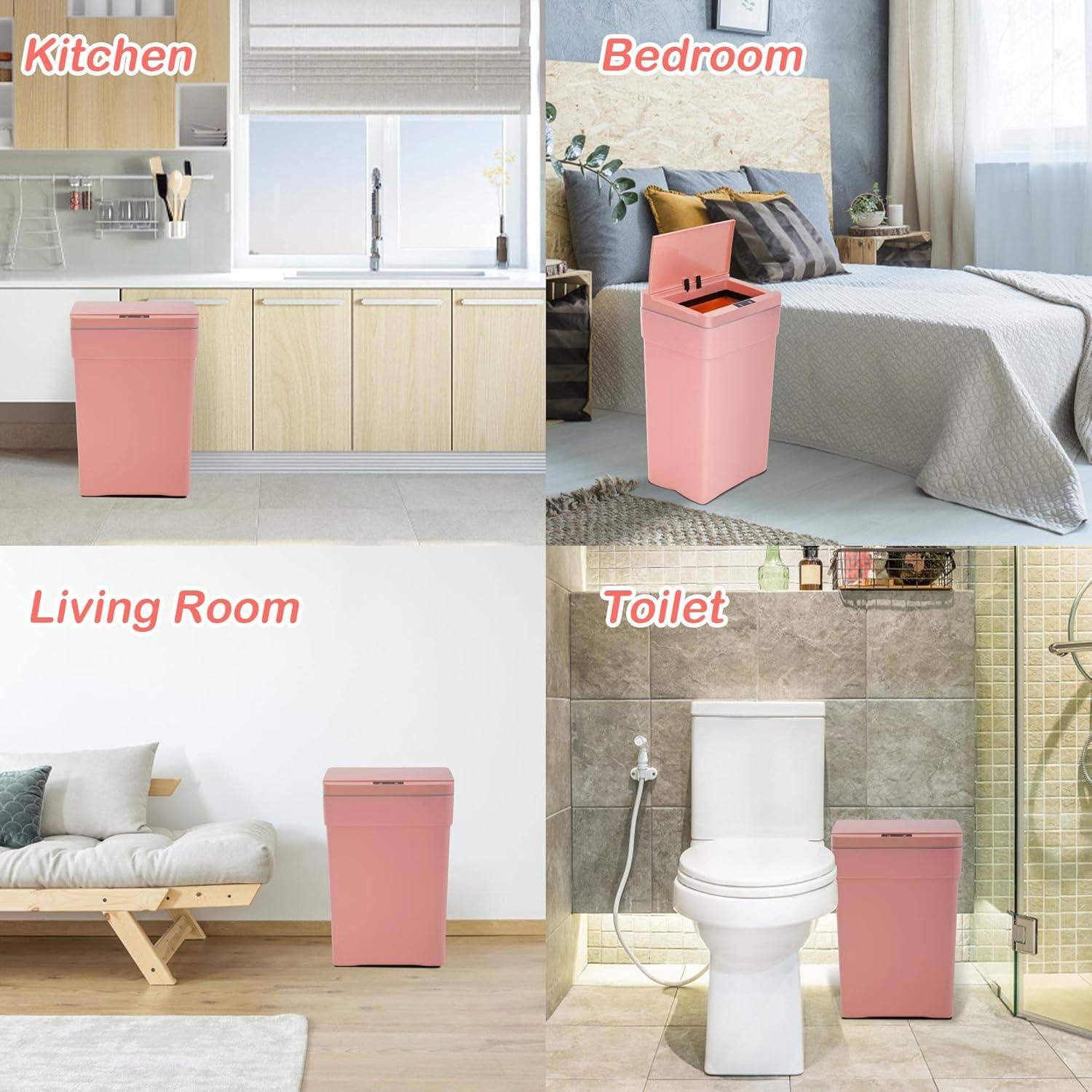 Pink 13 Gallon Touchless Plastic Trash Can with Motion Sensor