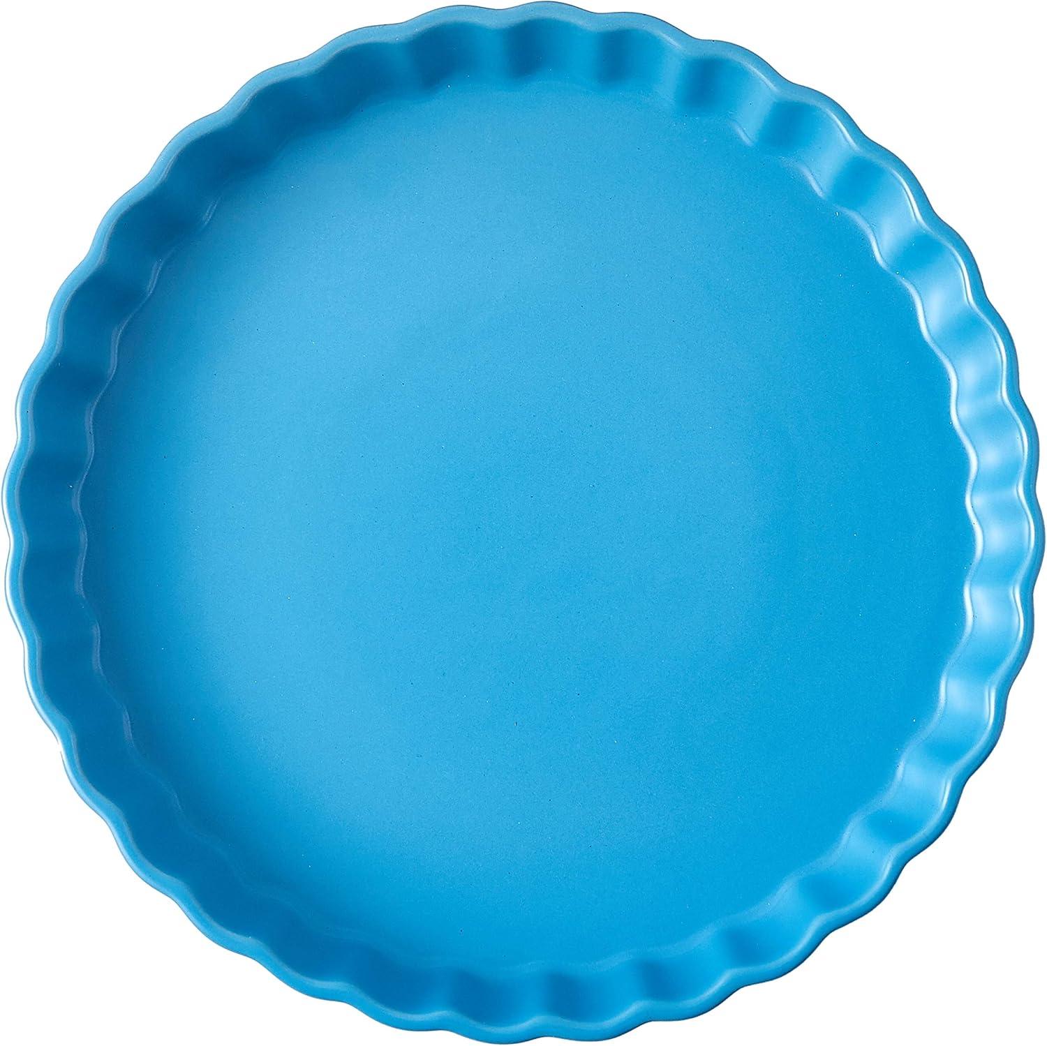 Bruntmor Ceramic Pie Pans Set of 4, Baking Dishes/Quiche Dish/Apple Pie/Tart. Oven Safe Nonstick Porcelain Round Baking Plate/Pot/Tart Pan. 10"/ Blue