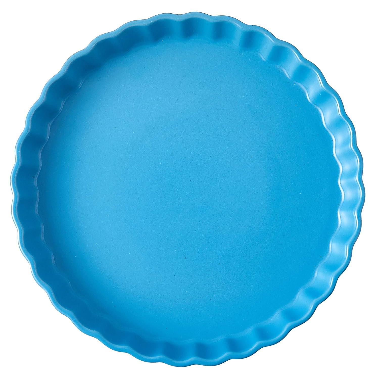 Bruntmor Ceramic Pie Pans Set of 4, Baking Dishes/Quiche Dish/Apple Pie/Tart. Oven Safe Nonstick Porcelain Round Baking Plate/Pot/Tart Pan. 10"/ Blue