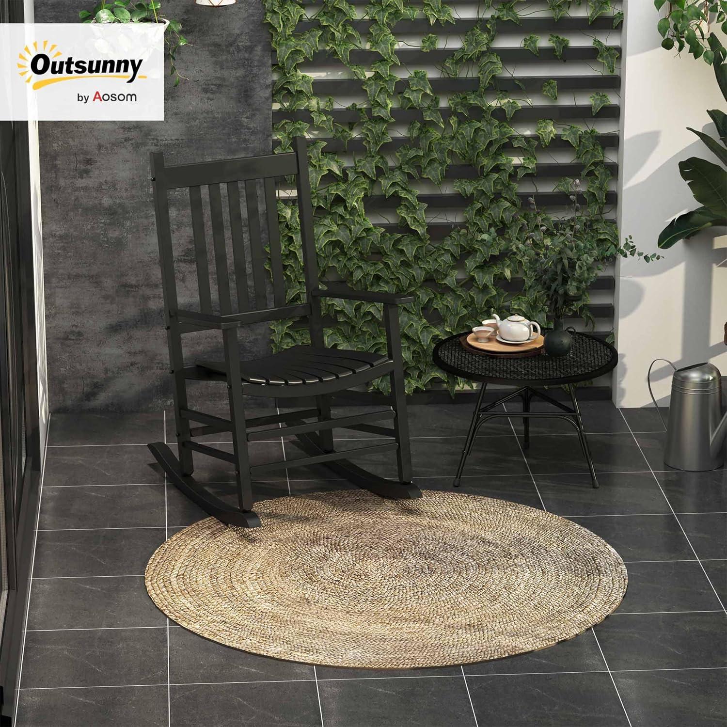 Outsunny Outdoor Rocking Chair, Wooden Rustic High Back All Weather Rocker, Slatted for Indoor, Backyard & Patio, Natural