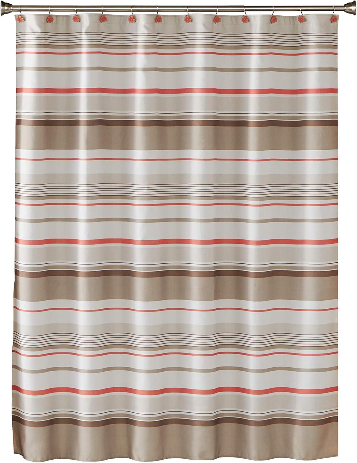 Coral Garden Stripe Shower Curtain Tan - Saturday Knight Ltd.: Polyester Bath Curtain, Buttonhole Top, Machine Washable