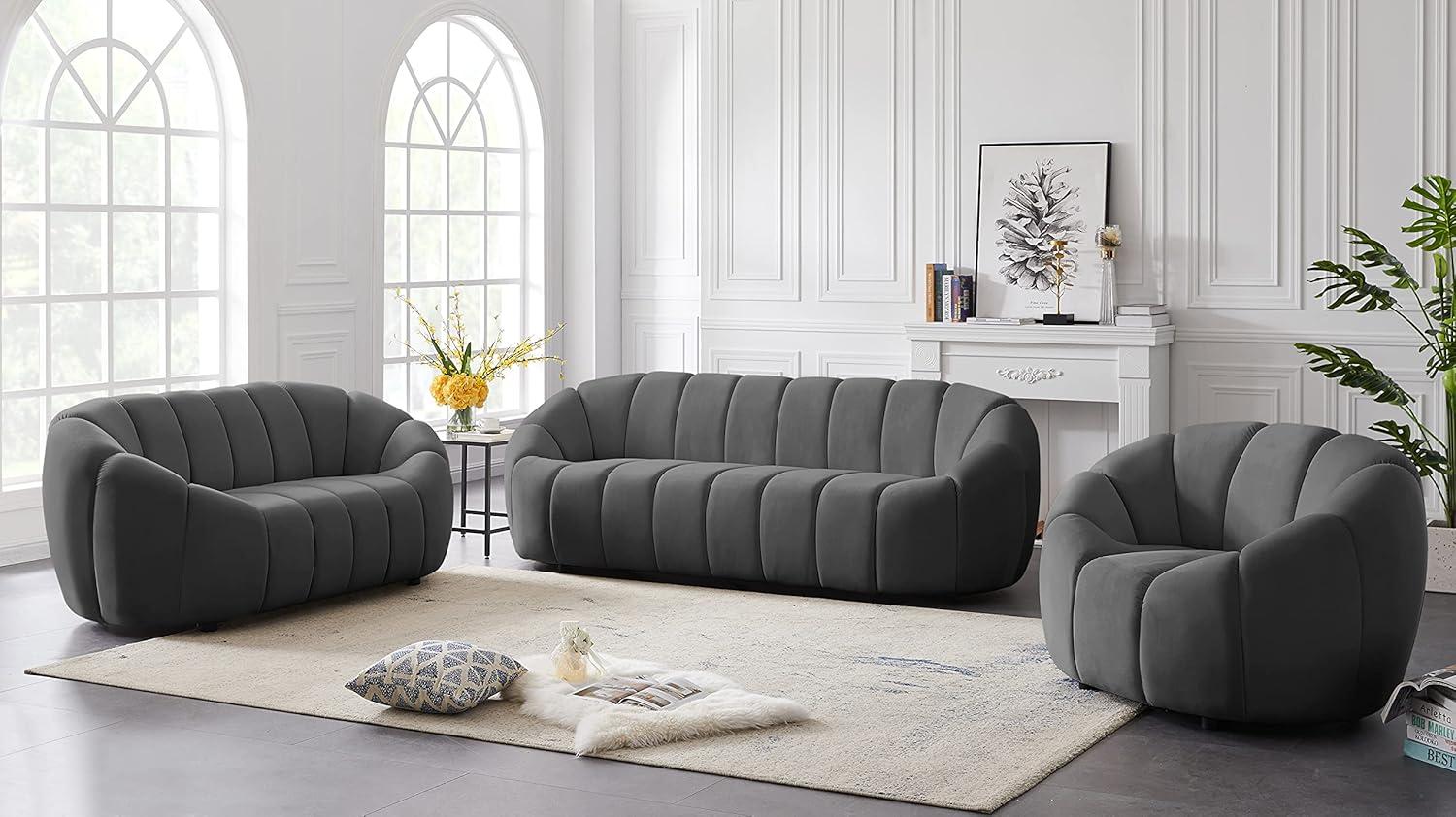 Elijah Oversized Grey Velvet Tufted Modern Sofa