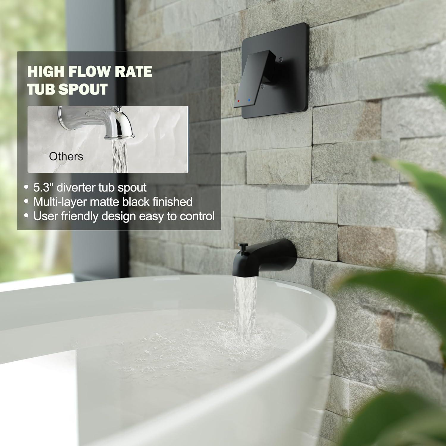Alesco Shower Faucet Set, Black Tub Shower Faucet with 8-Inch Showerhead and Bathtub Spout, Showerhead and Handle Set Include Valve and Trim Kit, Matte Black