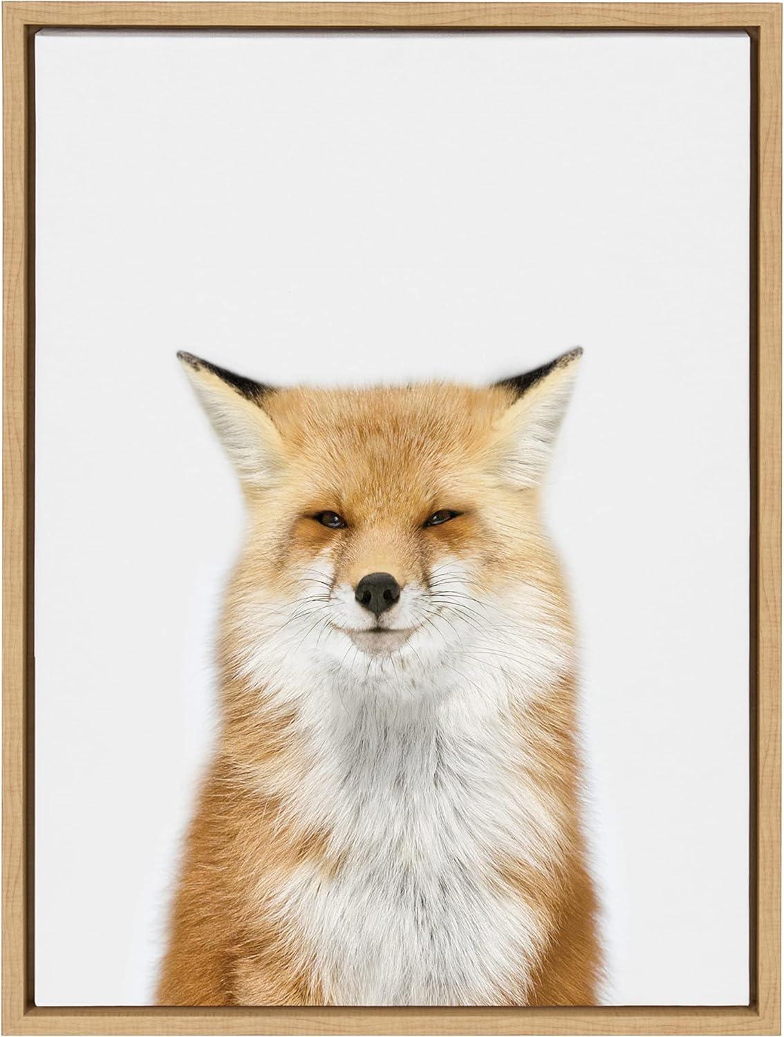 Natural Framed Fox Canvas Wall Art for Nursery