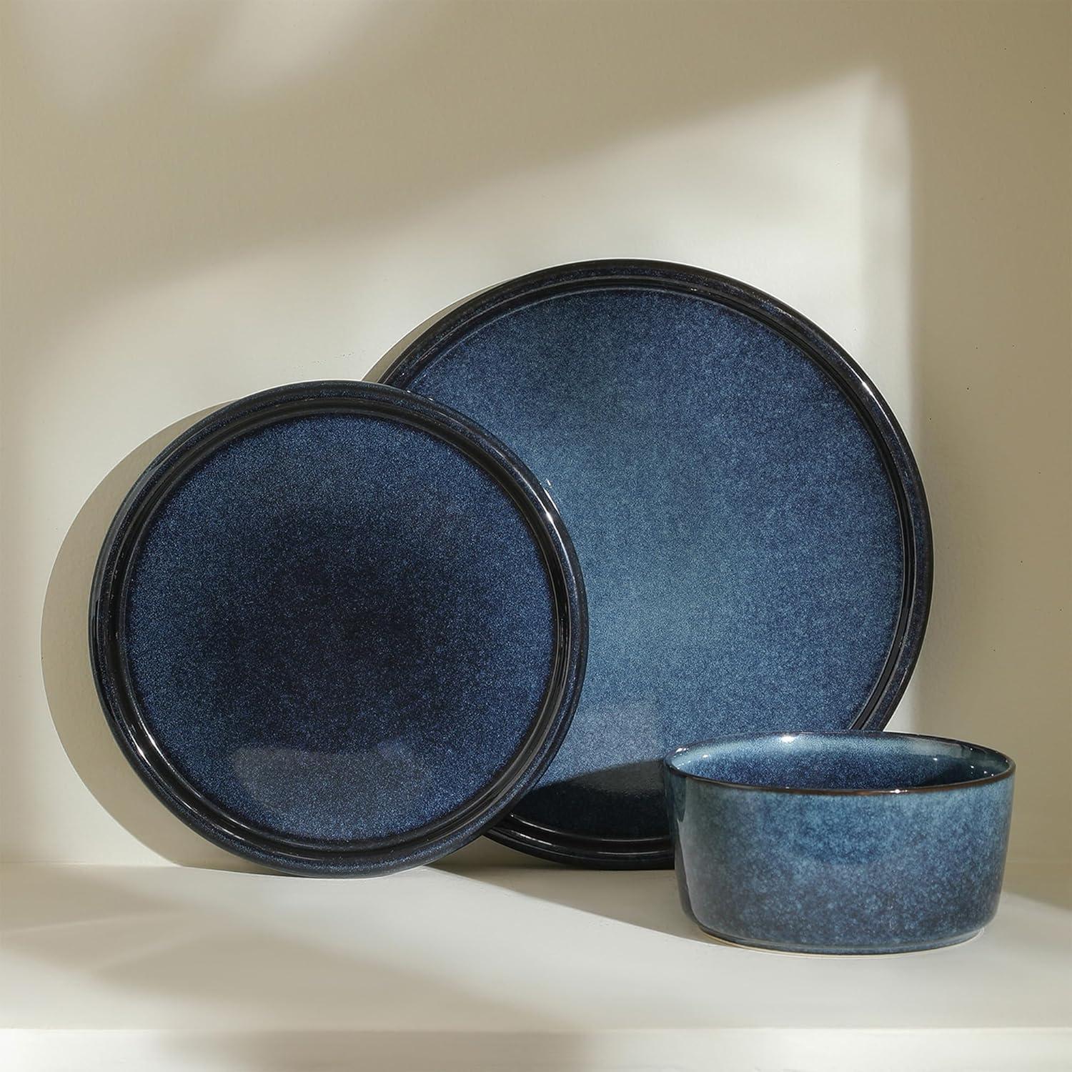 Eden 4-Piece Dark Blue Stoneware Full Set (Service for 4)