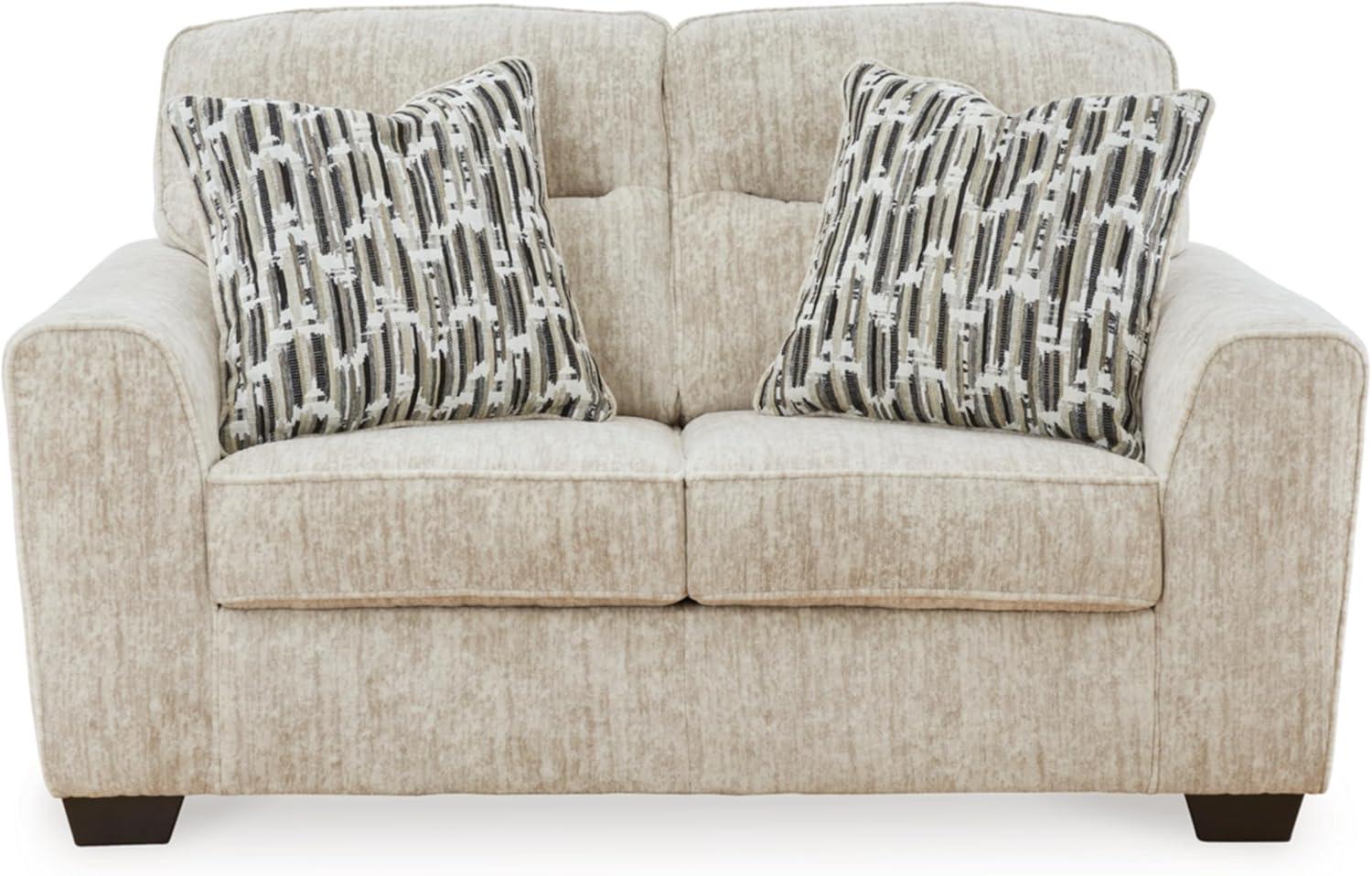 Beige Fabric Loveseat with Track Arms and Removable Cushions