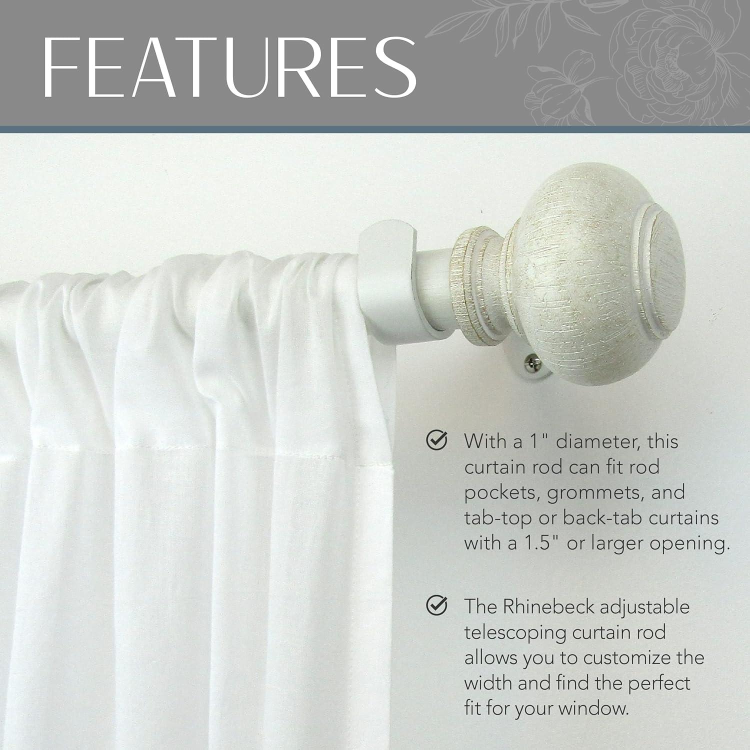 Rhinebeck Rustic Faux Wood 1" Window Drapery Single Curtain Rod - 86" - 120" - White