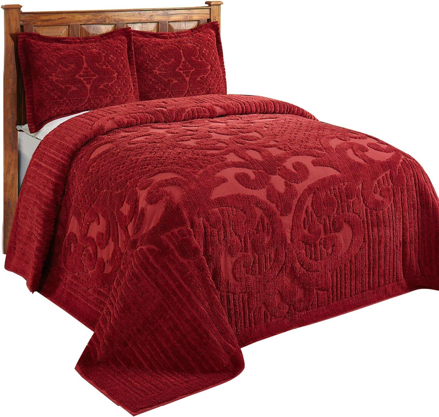 Ashton Burgundy Cotton Twin Bedspread with Tufted Medallion Design