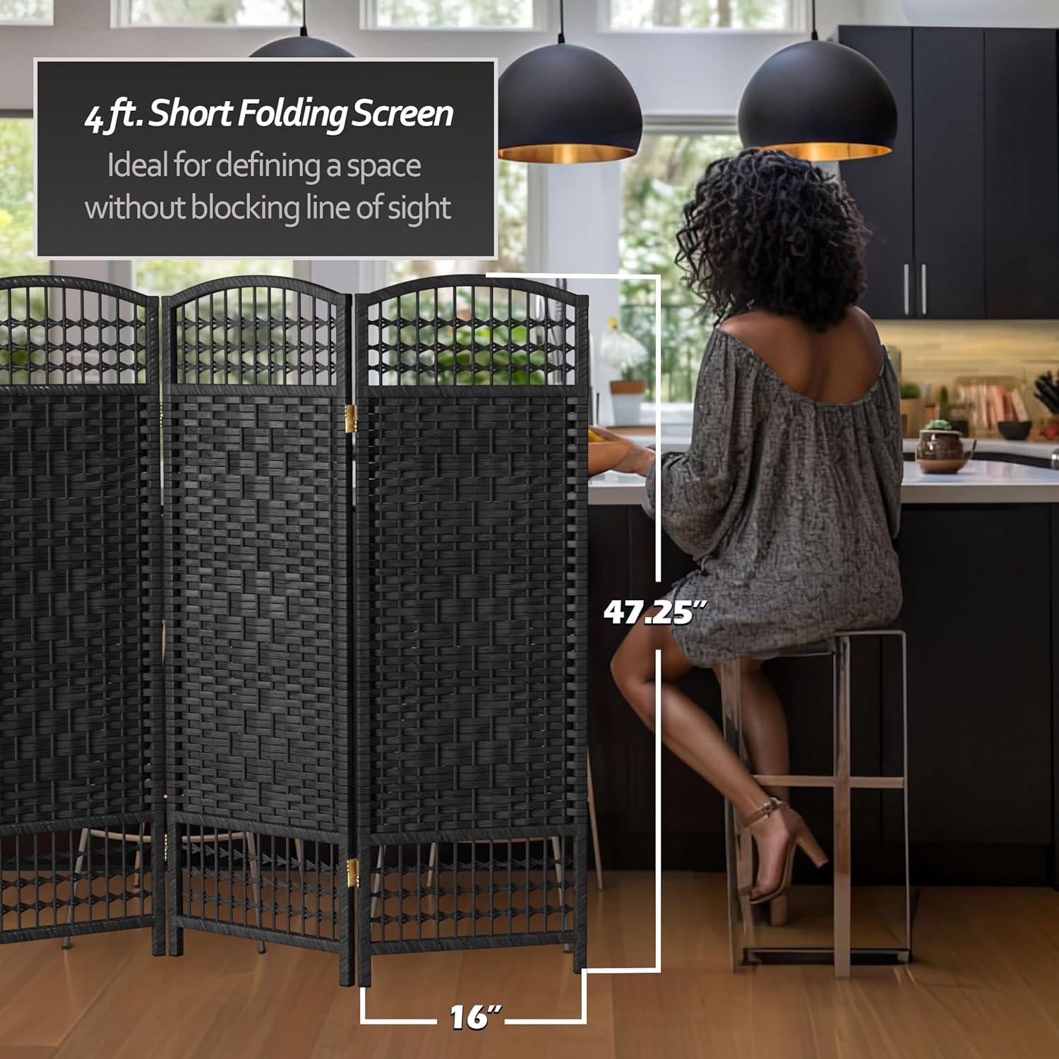 Oriental Furniture 4 ft. Tall Fiber Weave Room Divider - Black - 6 Panel
