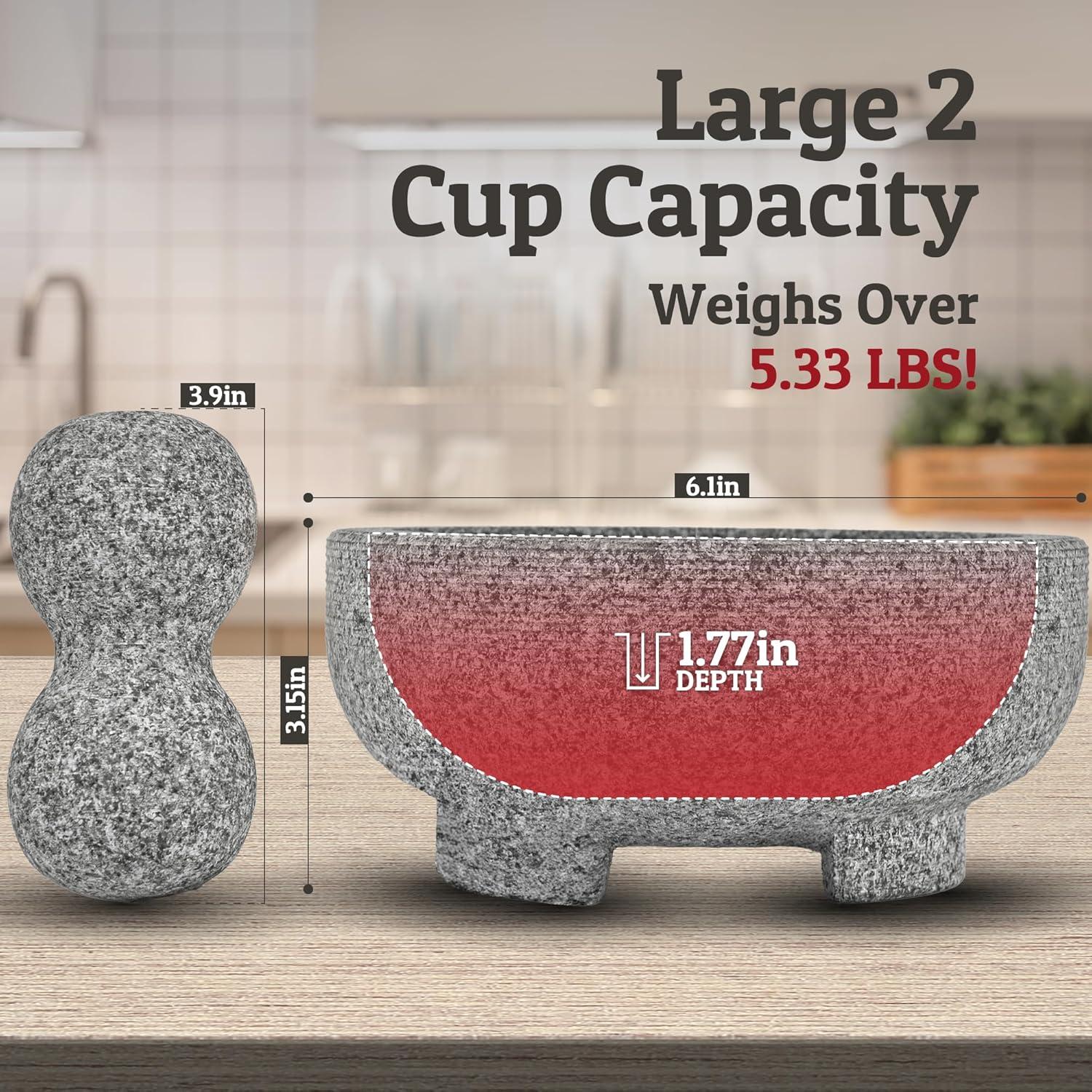 6.1 Inch Granite Mortar and Pestle Set Natural Stone Molcajete Mexicano for Spices, Seasonings, Pa - Enhance Your Recipes with Freshly Ground Flavors Durable and Elegant Kitchen Ally