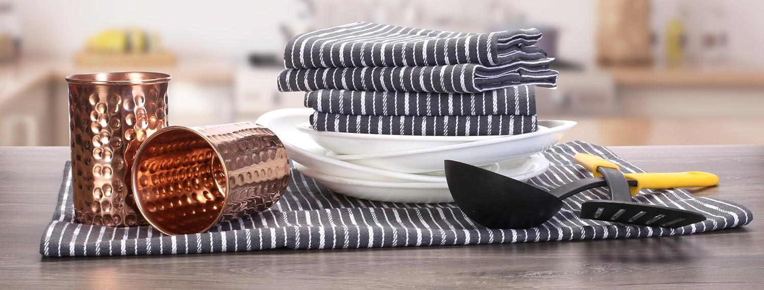 Lavish Touch Brookyn Stripe Kitchen Towel 18x28 inch,100% Cotton, Set of 6 Charcoal