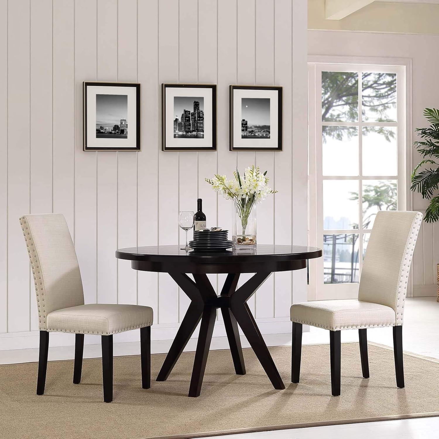 Elegant Beige Upholstered Parsons Dining Side Chair with Nailhead Trim